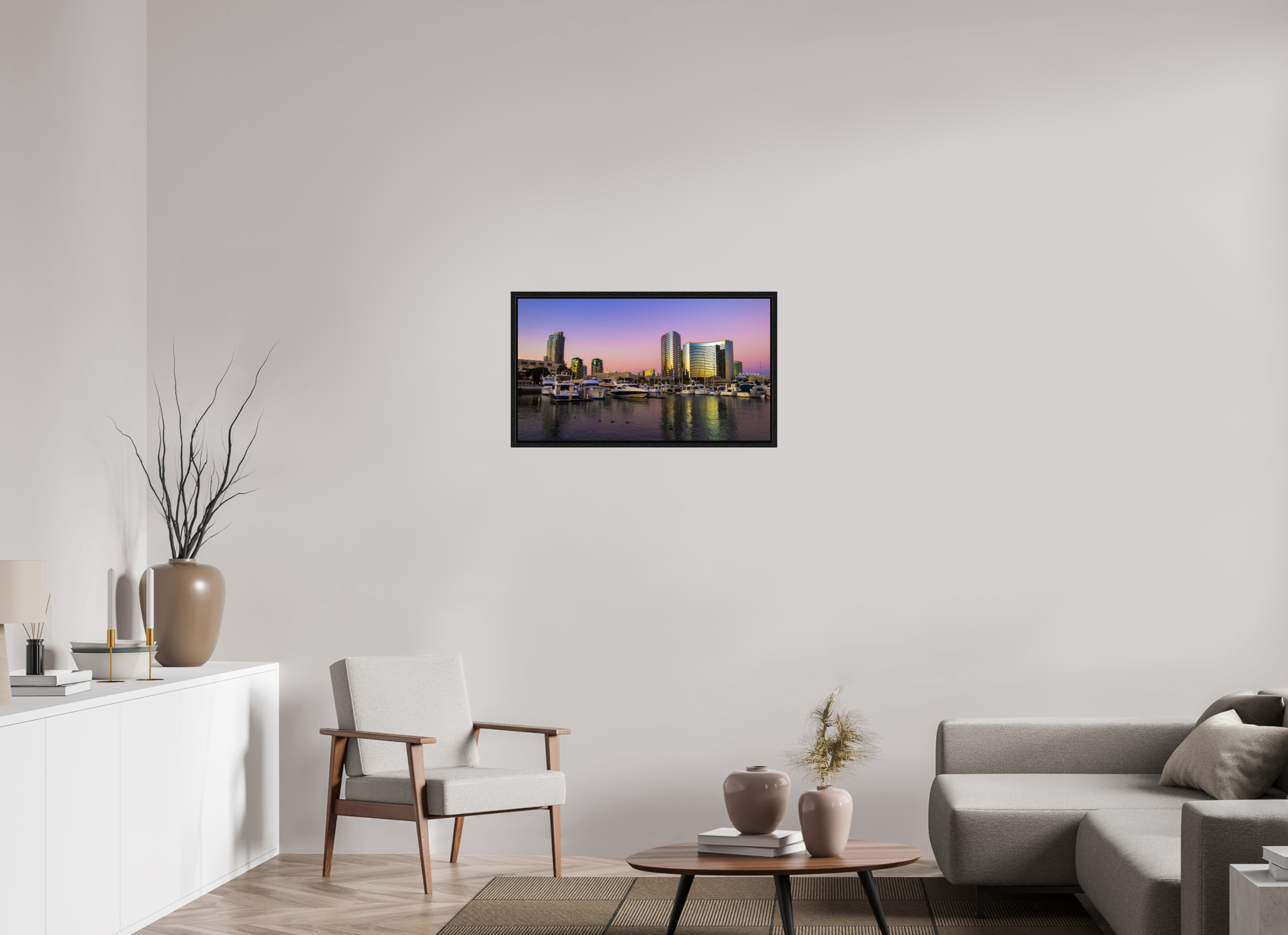 32 x 18″, Floater Frame Marina Sunset