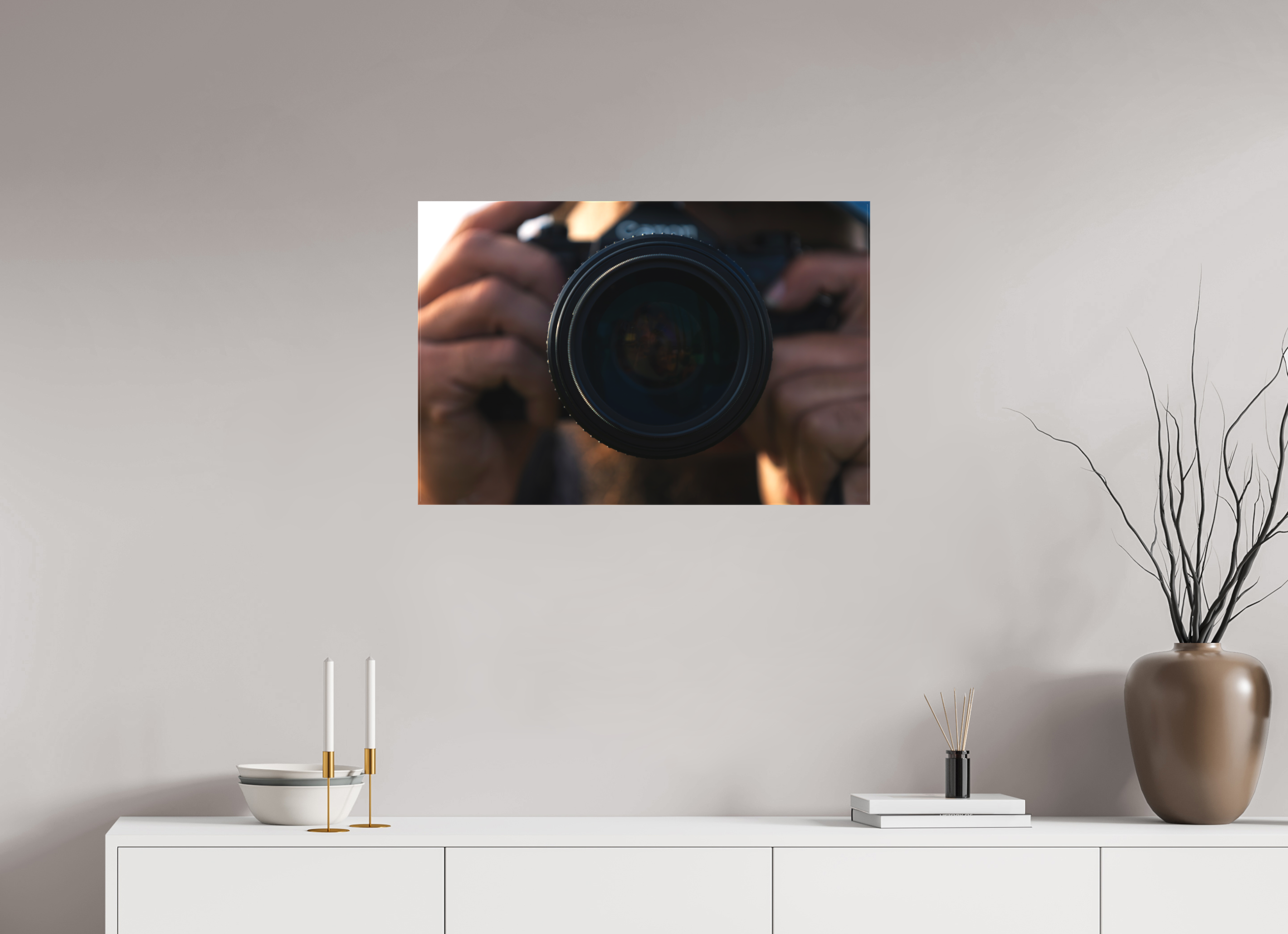 30 x 20″, Textile Print on Stretcher Frame Opposite Side of the Lens