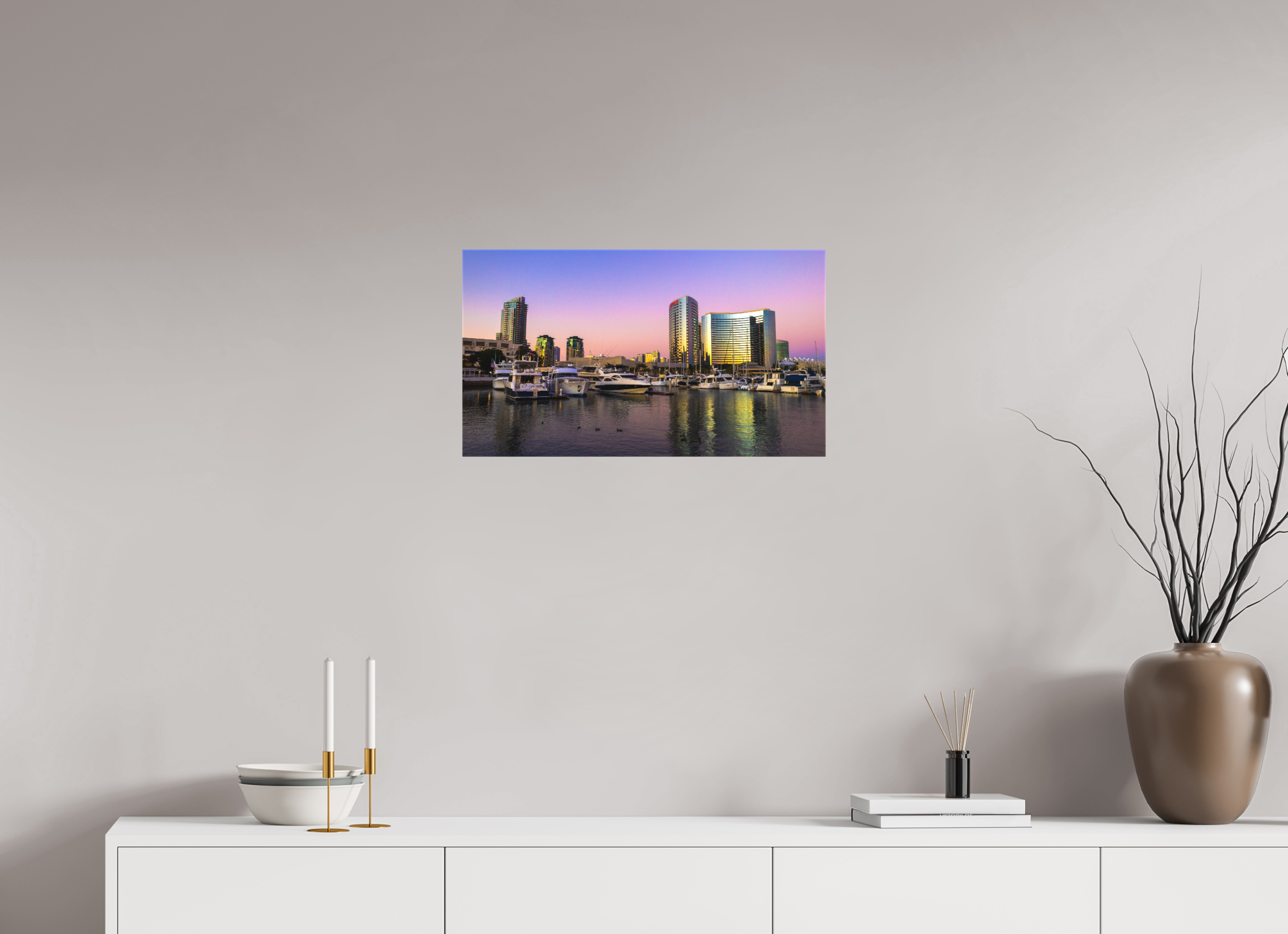 24 x 13.5″, Textile Print on Stretcher Frame Marina Sunset