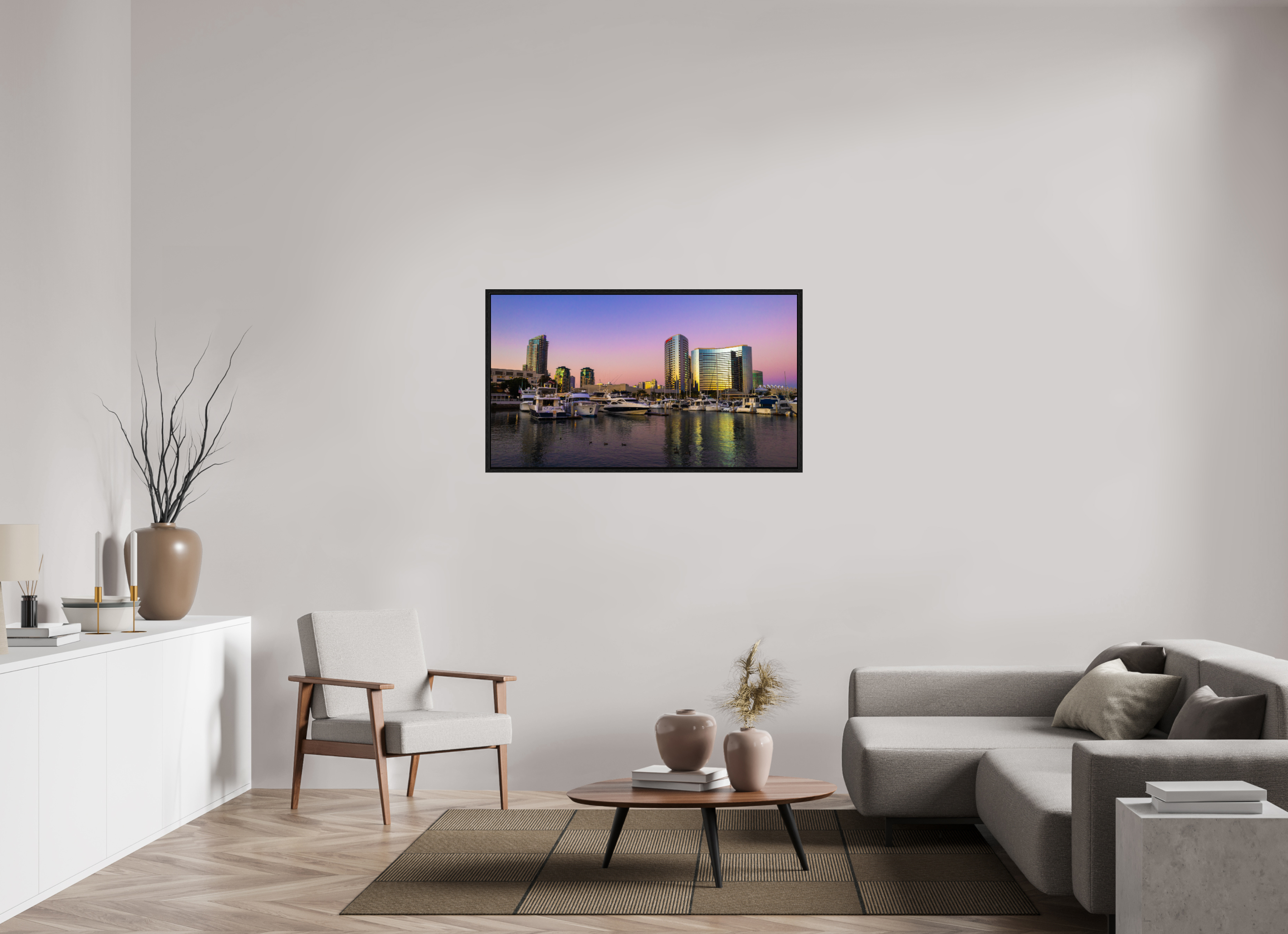 49 x 27.6″, Floater Frame Marina Sunset