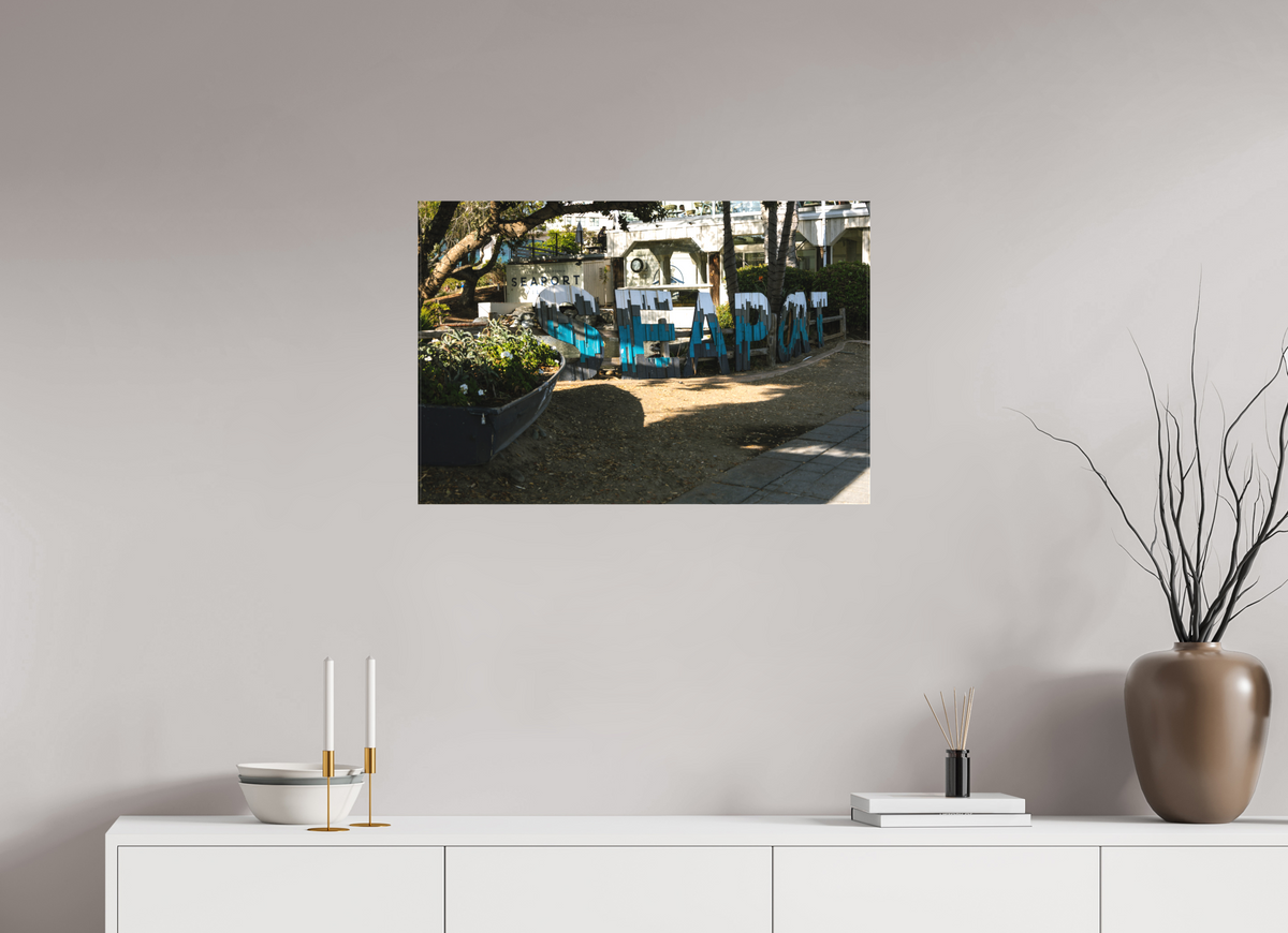30 x 20″, Textile Print on Stretcher Frame Seaport Sign