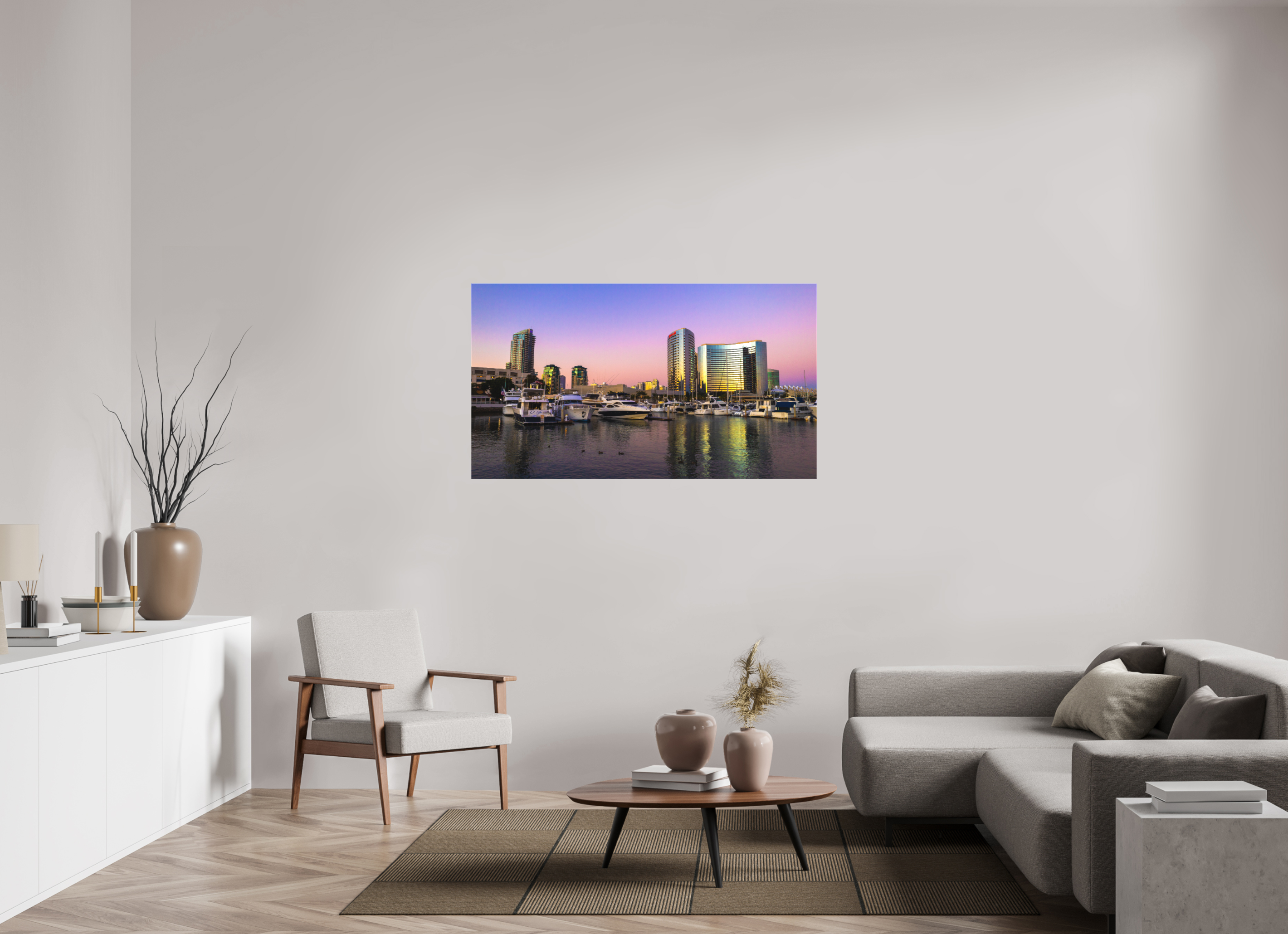 55 x 30.9″, Textile Print on Stretcher Frame Marina Sunset