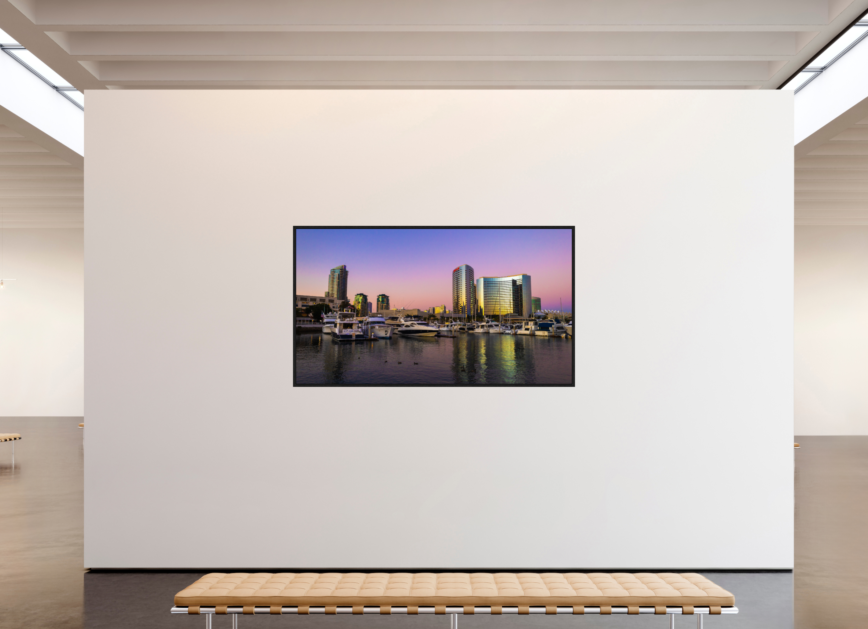 80 x 45″, Floater Frame Marina Sunset