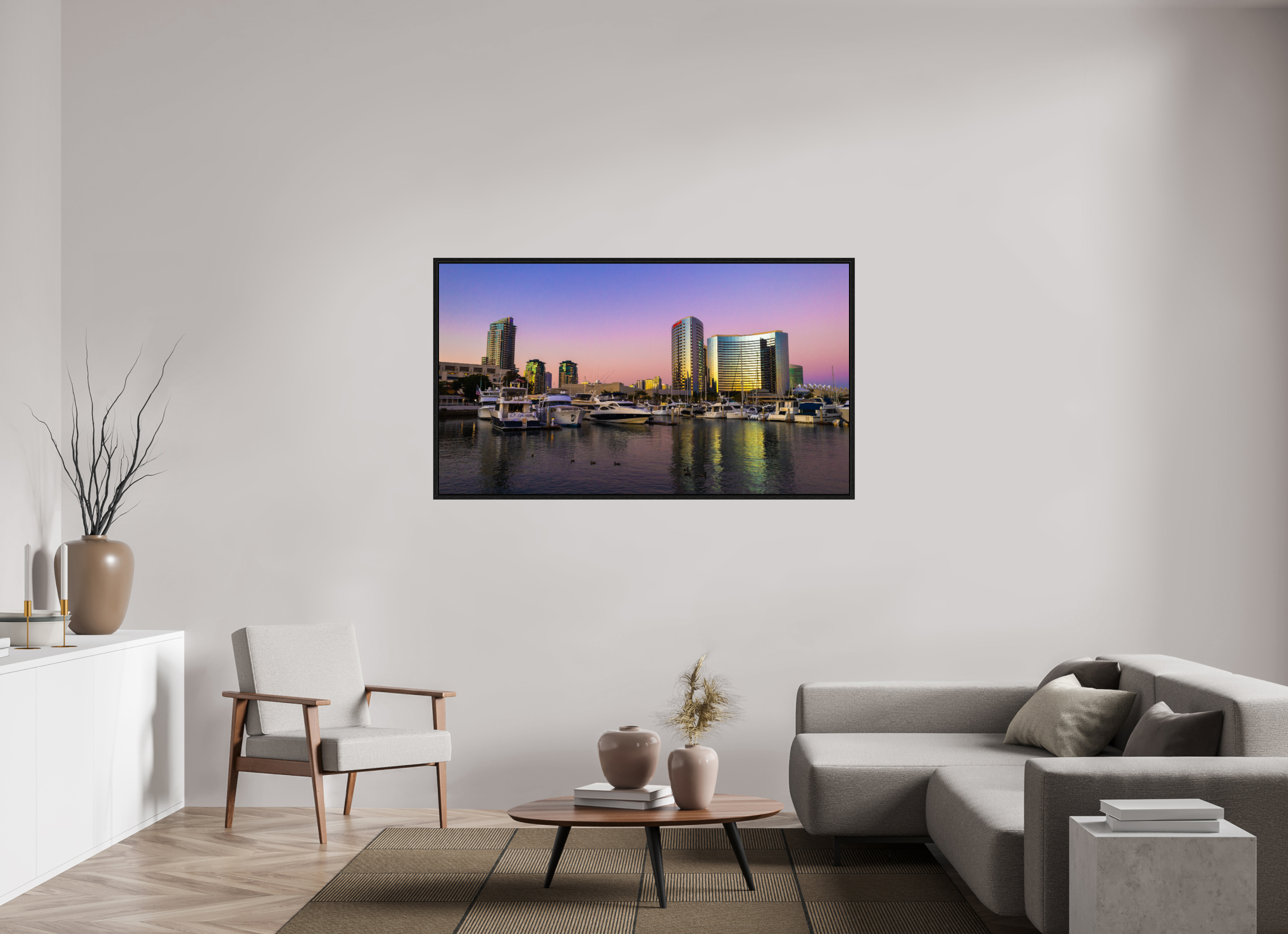 64 x 36″, Floater Frame Marina Sunset